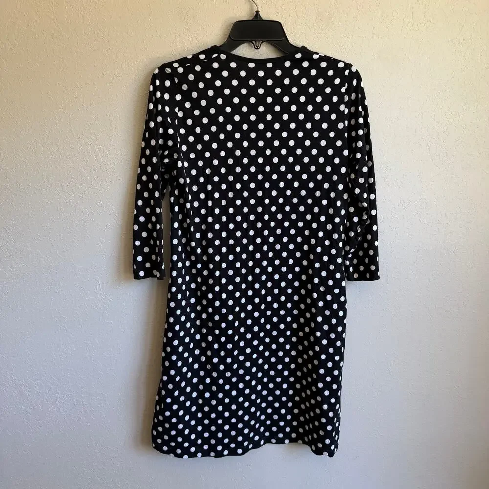 Marimekko Black White Dot Knee Length Tunic Shirt Dress 3/4 Sleeve Womens XS